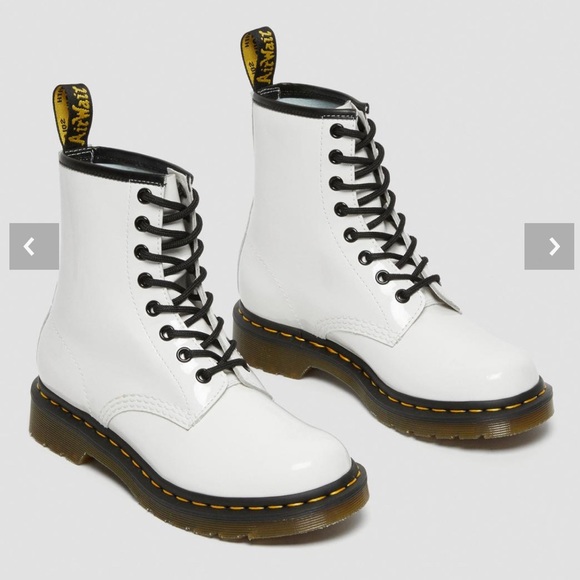 Martens 1460 White Patent Leather Lace Up Boots, size